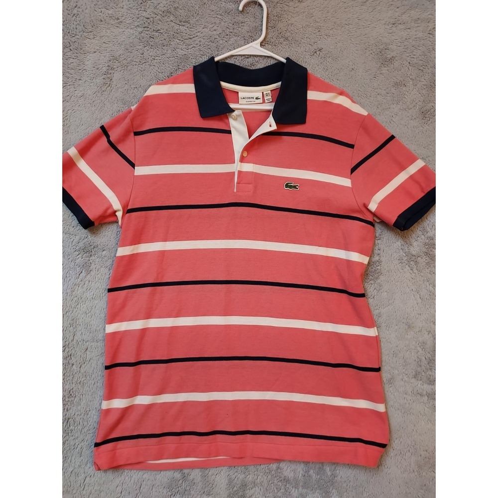 Lacoste Polo Shirt Mens Large Size 7 Striped Pink Classic Fit Preppy Contrast L - Picture 2 of 9